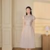Đầm Thu Đông cổ tròn, thắt nơ cổ rời, chân A